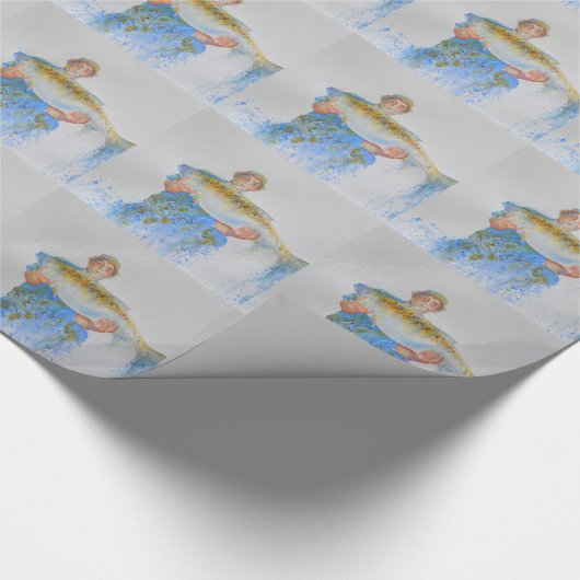 Visser waterverf schilderij visgeschenk voor hem cadeaupapier (Hoek)