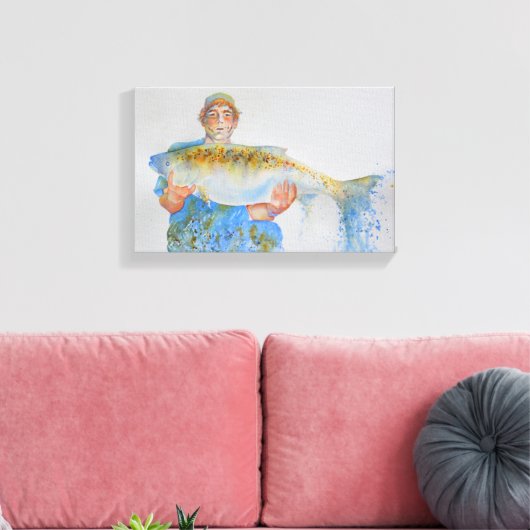 Visser waterverf schilderij visgeschenk voor hem canvas afdruk (Insitu (Woonkamer))