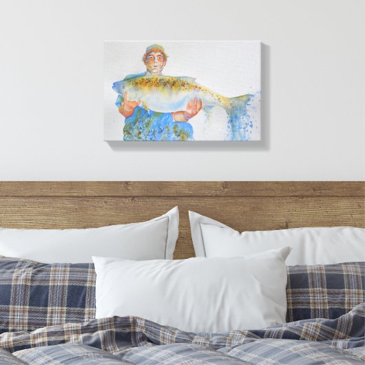 Visser waterverf schilderij visgeschenk voor hem canvas afdruk (Insitu (Slaapkamer))