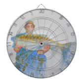 Visser waterverf schilderij visgeschenk voor hem dartbord (Voorkant)