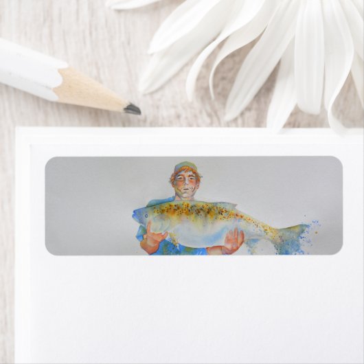 Visser waterverf schilderij visgeschenk voor hem etiket (Insitu)