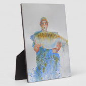 Visser waterverf schilderij visgeschenk voor hem fotoplaat (Zijkant)