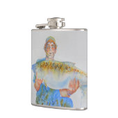 Visser waterverf schilderij visgeschenk voor hem heupfles (Links)