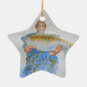 Visser waterverf schilderij visgeschenk voor hem keramisch ornament