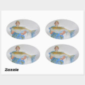 Visser waterverf schilderij visgeschenk voor hem ovale sticker (Vel)