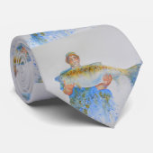 Visser waterverf schilderij visgeschenk voor hem stropdas (Opgerold)