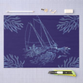 Visser Zeilboot Koralen op Navy Blue Tissuepapier (Craft)