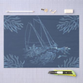 Visser Zeilboot Koralen op Navy Blue Tissuepapier (Craft)