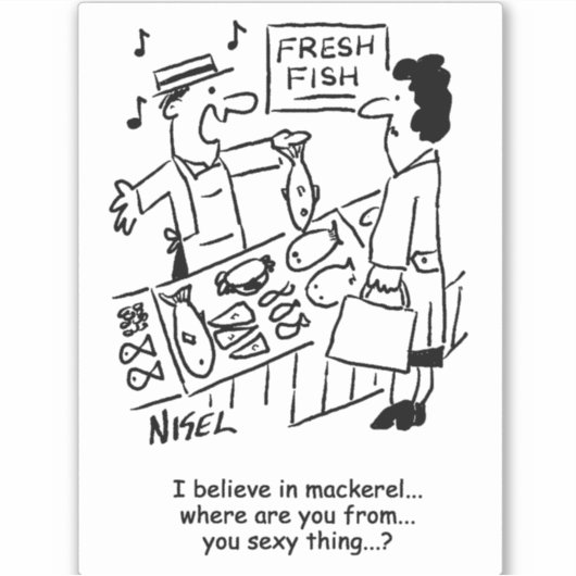 Visser zingt over makreel. grappig sticker (Voorkant)