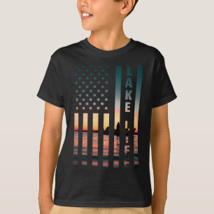 Visser zonsondergang Amerikaanse vlag Byss Fish me T-shirt