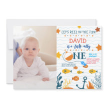 Visserij 1e verjaardag jongen O-fish-ally foto afb