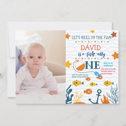 Visserij 1e verjaardag jongen O-fish-ally foto afb Kaart (Voorkant)