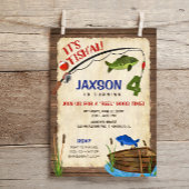 Visserij 4de verjaardag jongen rustieke buitenluch kaart