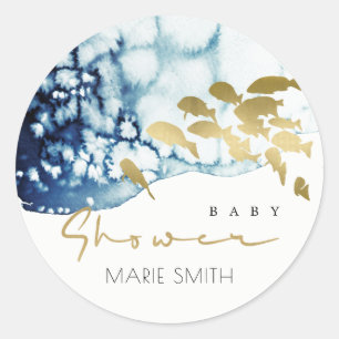 VISSERIJ-BABY SHOWER VAN GOLD NAVY UNDERWATER ZEE RONDE STICKER