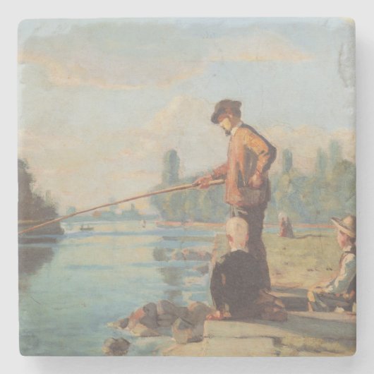 Visserij (buiten Gevist) (Hoek) (rivier) Stenen Onderzetter (Voorkant)