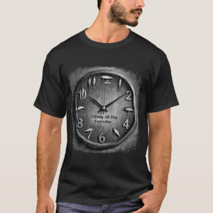 Visserij de hele dag Vintage klok kunst T-shirt