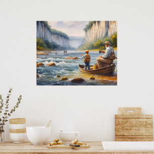 Visserij Digitaal Waterverf Rivier Kano Poster