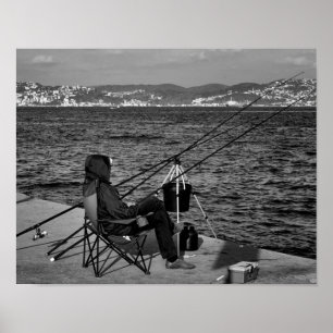 Visserij door Bosphorus in Istanboel Poster