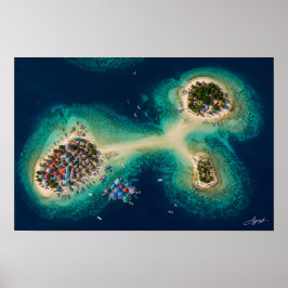 Visserij Dorp Zandbank Eilandjes Satelliet Beeld Poster