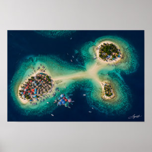 Visserij Dorp Zandbank Eilandjes Satelliet Beeld Poster