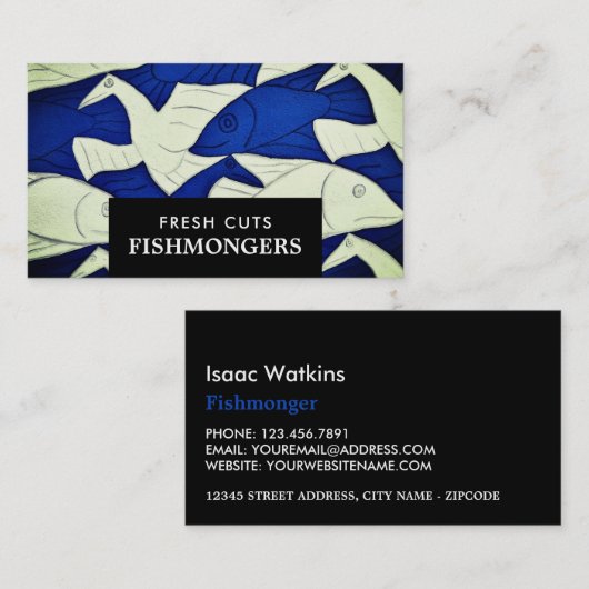 Visserij en zeegarens, visser/vrouw, vismarkt visitekaartje (Voorkant / Achterkant)