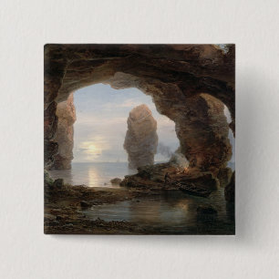 Visserij in een Grotto, Helgoland, 1850 (olie op b Vierkante Button 5,1 Cm