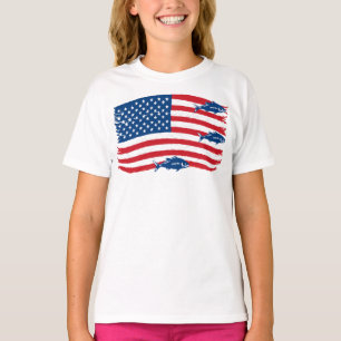 Visserij in vintage stijl Amerikaanse vlag rood bl T-shirt