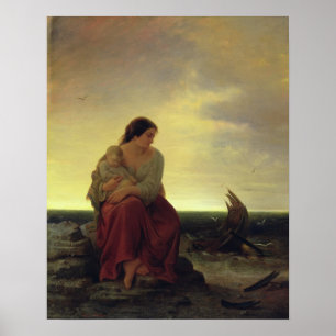 Visserijmannen rouwen op de strand poster