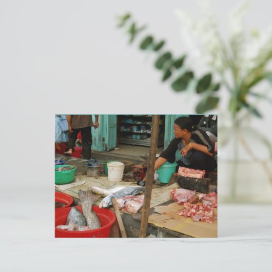 Visserijmarkt Kalimantan bij Pangkalanbun Briefkaart (Staand voorkant)