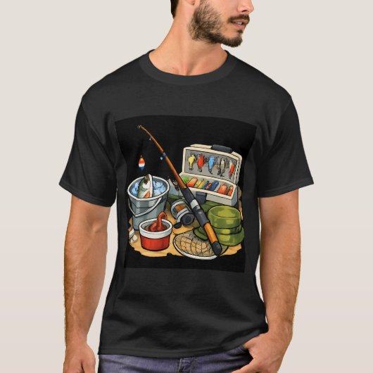 visserijmaterialen en verse vis t-shirt (Voorkant)