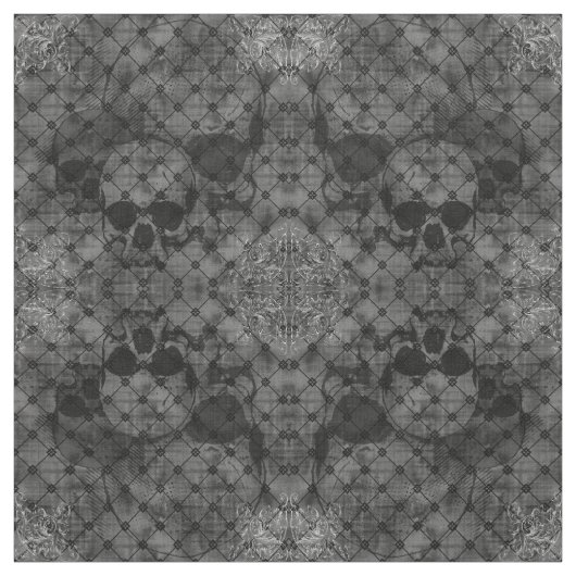 Vissernet Damask Skulls Gothic Stof (Swatch)