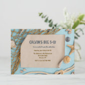 Vissernet en zeeschelpen — Nautische uitnodiging (Staand voorkant)