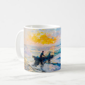 Vissers bij Zonsondergang  Impressionistisch Kusts Koffiemok