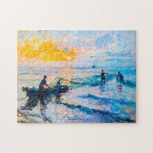 Vissers bij Zonsondergang Impressionistisch Kustsc Legpuzzel (Horizontaal)