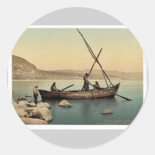 Visser's boot op het meer, Tiberias, Heilige Land, Ronde Sticker