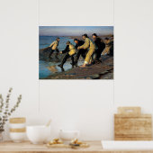 Vissers die een net op de Noordstrand van Skagen d Poster (Keuken)