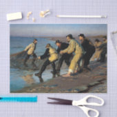 Vissers die een net op de Noordstrand van Skagen d Tissuepapier (Craft)