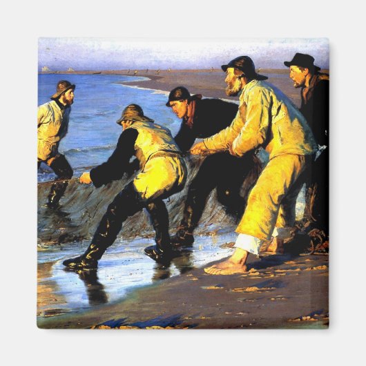 Vissers die het net op de noordstrand van Skagen d Magneet (Voorkant)