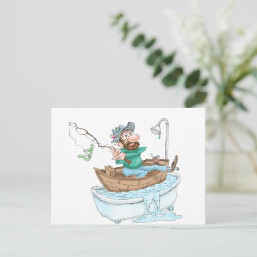 Vissers in een bad briefkaart (Staand voorkant)