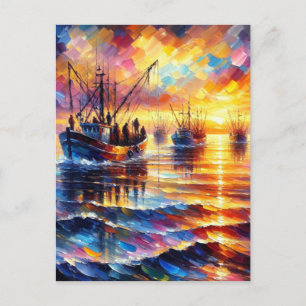 Vissers komen bij zonsopgang terug. briefkaart