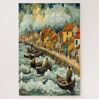 Vissers op Boten in Stormachtig Zee Van Gogh Stijl Legpuzzel
