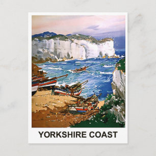Vissers op de kust van Yorkshire, vintage schilder Briefkaart
