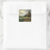 Vissers op de kust vierkante sticker (Tas)