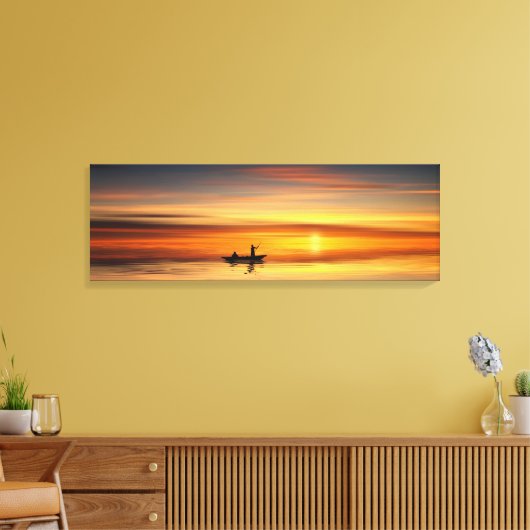 Vissers op het meer van de prachtige zonsondergang canvas afdruk (Insitu (Woonkamer))