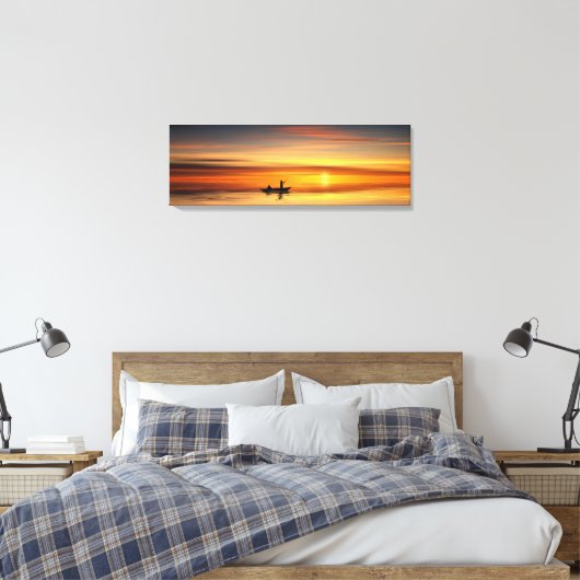 Vissers op het meer van de prachtige zonsondergang canvas afdruk (Insitu (Slaapkamer))