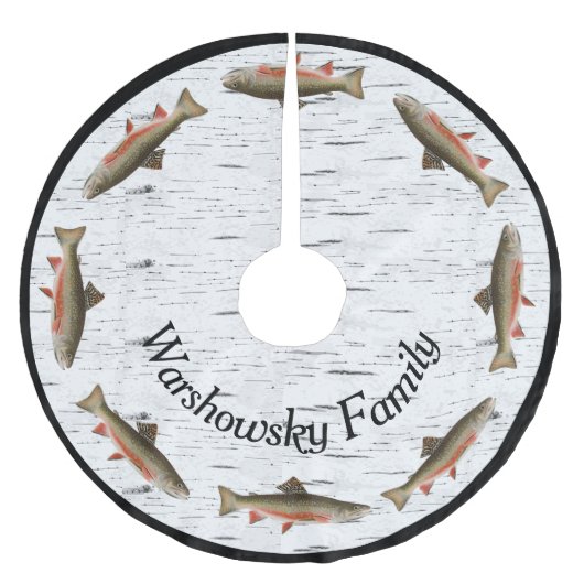Vissers van de Rustic Aspen Bark Trout Kerstboom Rok (Voorkant)