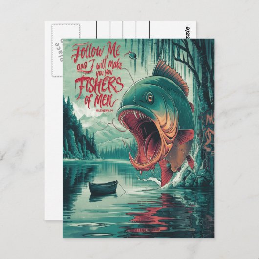 Vissers van Mannen Lake Scene Briefkaart (Voorkant / Achterkant)