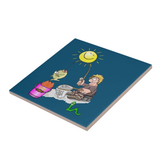 Vissers, vissen, zon, blauw Tegel Tegeltje (Zijkant)