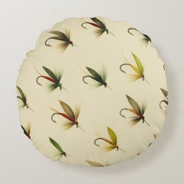 Vissers vliegen forel vliegen Waterverf Rond Kussen (Voorkant)