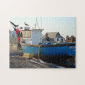 vissersboot bemand door de kustfoto van het zee legpuzzel (Horizontaal)